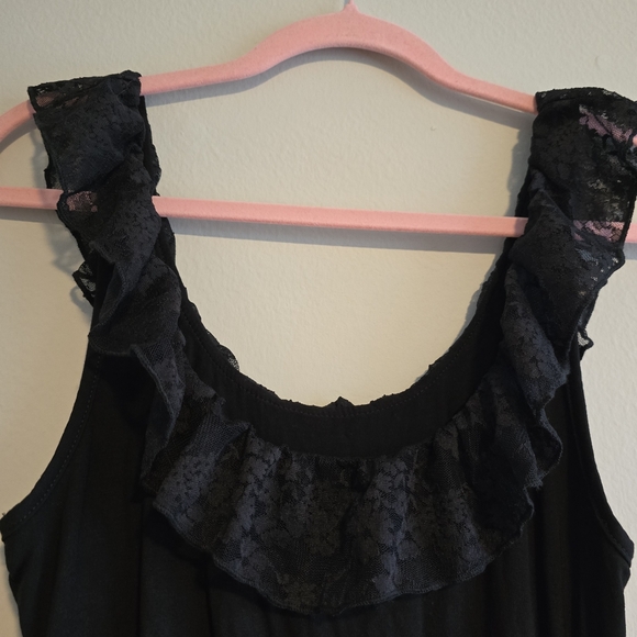Black Lace Trim Asymmetrical Dress M - Picture 2 of 8